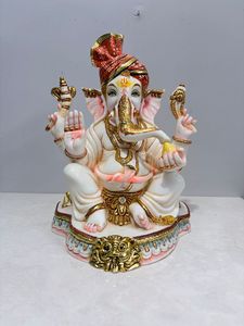 Handcrafted Resin Religious Lord Ganesha Statue Traditional Turban Figure <b>Decor</b> for Diwali Home Office & Temple Tabletop Display - Product Image 3