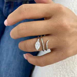 Minimalist Marquise Cut Lab Grown Diamond Open Wrap <b>Ring</b> in White Gold Modern <b>Statement</b> Engagement <b>Ring</b> for Women Fine Elegant - Product Image 3