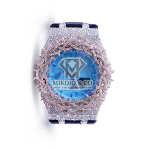 Reloj Automático MIKDIO & CO Estilo Hip Hop con Diamantes, Esfera Azul, Correa de Goma, Resistente al Agua, para Uso Diario - Product Image 3