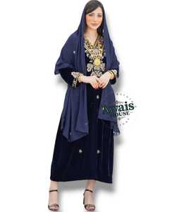 Robe Abaya Kaftan islamique Awais House pour femme, broderie filée, polyester, longueur ras du sol, col cœur, pour soirée et prière - Product Image 4