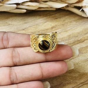 Unique Design Vintage <b>Tiger</b> <b>Eye</b> <b>Ring</b> 18k Gold Plated Ethnic Tribal Statement Design Boho Fashion Brass <b>Ring</b> Wholesale Women <b>Ring</b> - Product Image 6