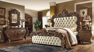 Luxury Upholstered <b>Bed</b> Hand Carved Wood <b>Frame</b> Tufted Fiber Bedroom Wedding <b>Bed</b> Classical Villa Furniture Home Furniture - Product Image 1