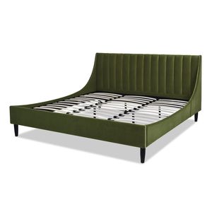 Ensemble de lit plateforme Aspen King avec tête de lit capitonnée vert olive en velours performant, mobilier de chambre à coucher - Product Image 3
