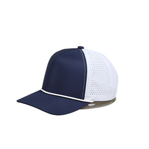 Gorra Unisex Ajustable de 6 Paneles con Cierre a Presión, 100% Algodón, Malla Transpirable, para Actividades al Aire Libre, Color Azul Marino y Blanco - Product Image 4