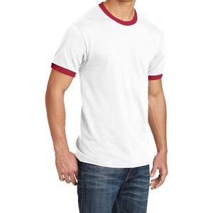 T-shirt personnalisé à col rond avec bordure rouge contrastante, manches ajustées, en coton peigné léger et respirant, coupe décontractée et ajustée - Product Image 4