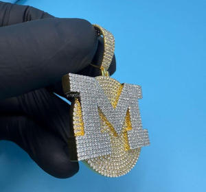 Collier pour homme avec pendentif personnalisé lettre M, serti de diamants de laboratoire, plaqué or, style hip-hop, bijoux bling-bling - Product Image 4