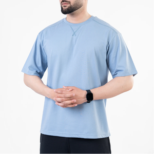 Custom Wholesale Light <b>Blue</b> V Neck Collar Detail T Shirt <b>Mens</b> Relaxed Fit Cotton Jersey Half Sleeve Crewneck Vintage Style Tees - Product Image 6