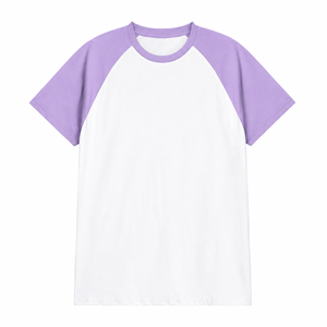 Camiseta de manga raglán blanca y morada para hombre, cuello redondo, manga corta, diseño casual, corte regular, tejido de punto. - Product Image 5