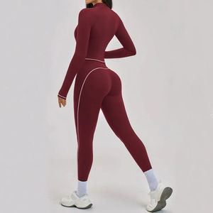Ensemble de yoga 2 pièces pour femme : Crop top et leggings taille mi-haute, couleur unie, rayé, en spandex, sans couture, taille élastique, longueur intégrale, tenue de sport - Product Image 5