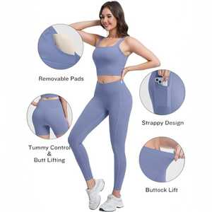 Ensemble de yoga sans couture 3 pièces pour femmes : Leggings taille haute, short et brassière de sport – Tenue de sport et fitness OEM/ODM - Product Image 5
