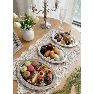 Plato de Metal con Acabado Plateado, Forma Ovalada, Hecho a Mano, para Accesorios de Cocina, Platos y Bandejas Decorativas - Product Image 4