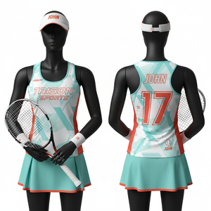 Maillot de tennis pour femme en polyester et élasthanne 180 GSM de qualité supérieure, vert menthe, blanc, panneaux latéraux orange, respirant, sublimation, logo personnalisé - Product Image 1