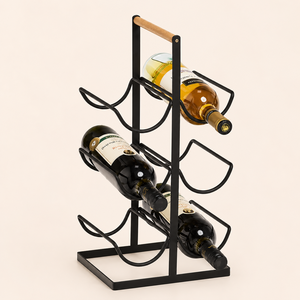 Modern Metal <b>Wine</b> Rack with Wood Handle 6 Bottle Tabletop <b>Wine</b> Holder for Home Kitchen Bar Freestanding Iron Art Bottle Display - Product Image 1