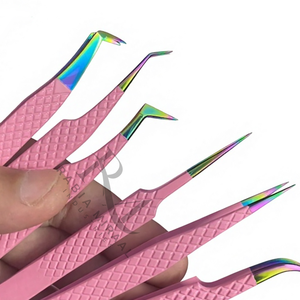 Pince à cils multi-pointes en acier inoxydable, revêtement poudré rose, poignée diamant, 7 pointes différentes / Emballage boîte noire - Product Image 5
