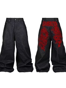 Jean baggy gothique respirant et imperméable en denim délavé pour homme, coupe ample, style skateboard, collection printemps, vente en gros - Product Image 5