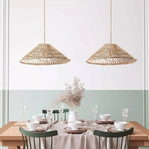 Natural Rattan Ceiling <b>Light</b> with Wide Woven Shade for <b>Dining</b> Room Kitchen Island and Café Decoration - Product Image 2