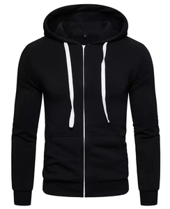 Sudadera con Capucha y Cremallera para Hombre, Modelo 2026, Color Sólido, Tejido de Punto, Estilo Casual, Corte Regular, Otoño, Negro - Product Image 1