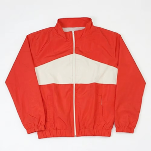 <b>Men's</b> Red And Cream Color Blocking Track <b>Jacket</b> And Shorts Set Sporty Quick Dry Polyester <b>Summer</b> Wear - Product Image 2