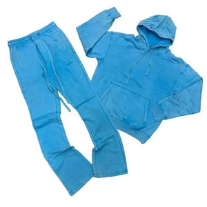 Conjunto Deportivo de Dos Piezas con Capucha, Estilo Vintage, 100% Algodón, Lavado Ácido, con Logotipo, para Invierno, con Forro Polar, Personalizable, para Gimnasio, Elástico - Product Image 1