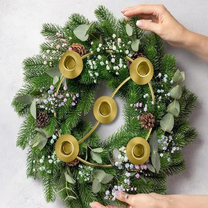Advent Wreath Candle Holder Gold Metal Round 5-Candle <b>Stand</b> for Table Church Home, Christmas Advent Decorations - Product Image 3