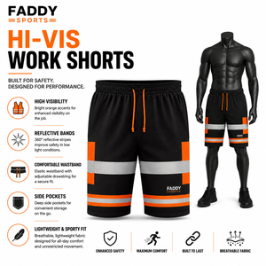 High Visibility Safety Workwear Shorts With Reflective Strips Heavy Duty Industrial Construction Summer Uniforms - Product Image 5
