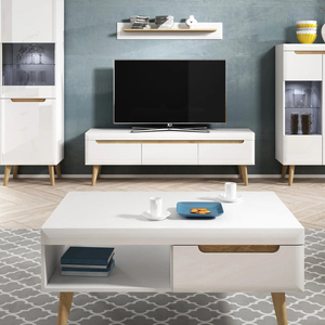 Table basse moderne de luxe en bois massif, style nordique, avec tiroir de rangement, design mi-siècle, pieds coniques pliables, en chêne, mobilier de maison - Product Image 4