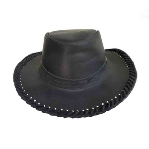 Sombrero Vaquero de Cuero Negro Hecho a Mano al por Mayor con Borde Tejido y Ala Ancha para Vaqueros, Ranchos, Equitación y Actividades al Aire Libre - Product Image 2