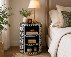 Customized Handmade Resin Bone Inlay Nightstand With <b>Shelf</b> Luxury Cabinet <b>Bedside</b> End Table For Bedroom Hotel Premium Home Decor - Product Image 1