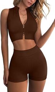 Conjunto de Loungewear Acanalado para Mujer al por Mayor: Top Corto de Manga Corta y Shorts de Ciclismo, Traje Casual Deportivo - Product Image 4