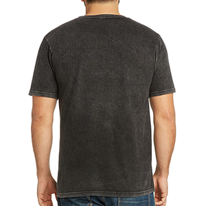 Men's Black <b>Washed</b> Cotton Jersey O-Neck Short Sleeve T-Shirt Regular Fit Casual Solid Color Knitted Design - Product Image 3