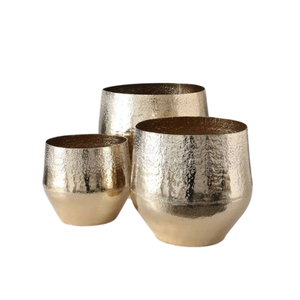 Ensemble de 2 pots de fleurs en métal doré brillant et robustes avec support pour la décoration de la maison et du jardin, utilisation en extérieur - Product Image 6
