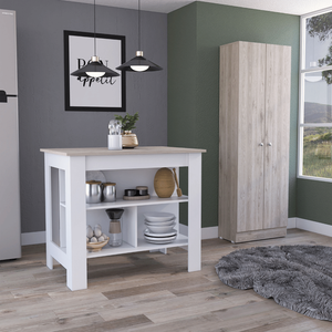 Set Cucina Roblar 8 Ripiani 2 Ante 2 Pezzi Bianco e Grigio Chiaro con Isola e Dispensa - Product Image 1