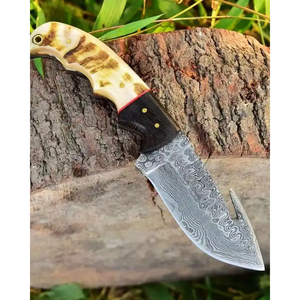 Couteau à dépecer Burraq DIY OEM personnalisé fait main en acier Damas de 9 pouces avec magnifique manche et étui en cuir pour usage extérieur et cadeau - Product Image 3