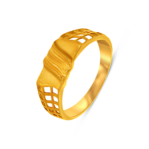 Sculpted Grid <b>Men</b> Gold <b>Ring</b> Premium Matte Finish Gold Plated Geometric Wide Band <b>Ring</b> <b>for</b> Women Elegant Statement Finger Jewelry - Product Image 1