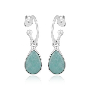 Natural Amazonite 925 Sterling <b>Silver</b> Cushion <b>Dangle</b> Hook <b>Earrings</b> Handmade Gemstone Wholesale Jewelry for Women - Product Image 1