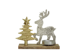 Porte-bougie décoratif en or et argent avec base en bois, centre de table de Noël - Product Image 3