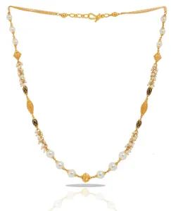 Chaîne longue en perles et émail, perles ornées, perles dorées et accents en émail vert avec grappes de perles délicates - Product Image 2