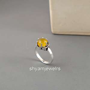 Natural Yellow Onyx 925 Sterling Silver 14K Gold Plated Ring | Cabochon Gemstone Crown Setting Boho Hippie Style Unisex Ring - Product Image 3