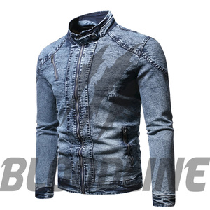 Chaqueta de Motociclista BLOODLINE INTERNATIONAL, Estilo Blouson, de Mezclilla, Manga Larga, Cuello con Botones, Cierre de un Solo Botón, Color Azul Sólido Lavado, para Invierno - Product Image 4