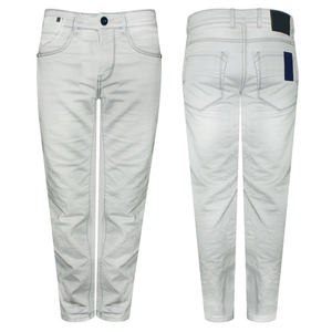 Jean en denim blanc coupe slim jambe droite taille haute style décontracté avec détails patchwork en tissu de coton pour l'été - Product Image 1