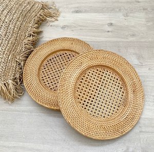 Rattan charger plate hand-weaving gold underplate competitive price decor <b>trivet</b> table mats - Product Image 4