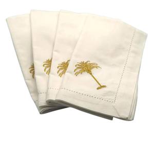Ensemble de sets de table et serviettes personnalisés en gros, lavables en machine, brodés motif palmier doré, en polyester/lin avec ourlet festonné, pour la maison et les mariages bohèmes - Product Image 2