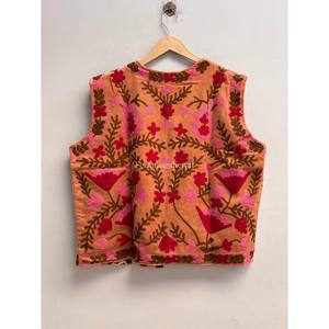 Chaleco Corto de Terciopelo con Bordado Floral y Puntada Abierta para Mujer, Ropa de Invierno y Prendas Exteriores - Product Image 6