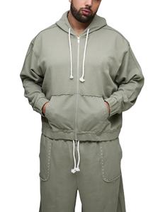 Sudadera con Capucha y Cremallera para Hombre, Estilo Holgado con Hombros Caídos, Personalizada con Diseño de Pedrería, 100% Algodón Grueso - Product Image 3