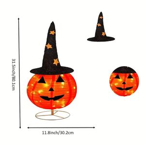 Lampes Citrouilles Pop-Up Pré-Éclairées d'Halloween avec Chapeau Étoilé, Pliables, 3 Modes, Boîte à Piles pour Utilisation Intérieure/Extérieure - Product Image 2
