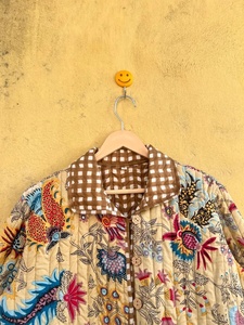 Women's Quilted Cotton <b>Jacket</b> Floral Print Turn-down Collar Full <b>Sleeve</b> <b>Short</b> Autumn Style Patch Pocket - Product Image 3