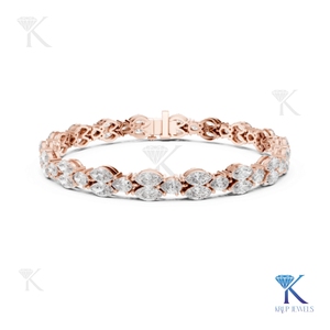 Elegant Marquise Petal Diamond Tennis Bracelet 14K <b>Solid</b> <b>Gold</b> Fine Luxury Unisex Bridal Jewelry Party Gift - Product Image 3