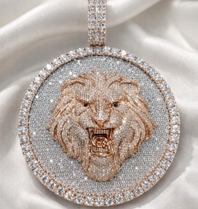 Pendentif Tête de Lion Hip Hop Sertie de Diamants VVS Moissanite en Argent 925, Médaillon Rond de Luxe pour Hommes - Product Image 1
