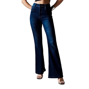 Jeans de Mezclilla Elásticos de Pierna Ancha y Cintura Alta para Mujer, Corte Regular - Product Image 1