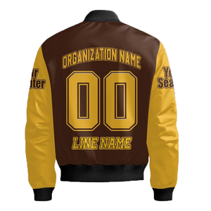 Custom LPT Chapter Style Varsity Bomber <b>Jacket</b> Brown Gold Contrast Sleeve College Greek Inspired <b>Jacket</b> Cotton Padded - Product Image 5
